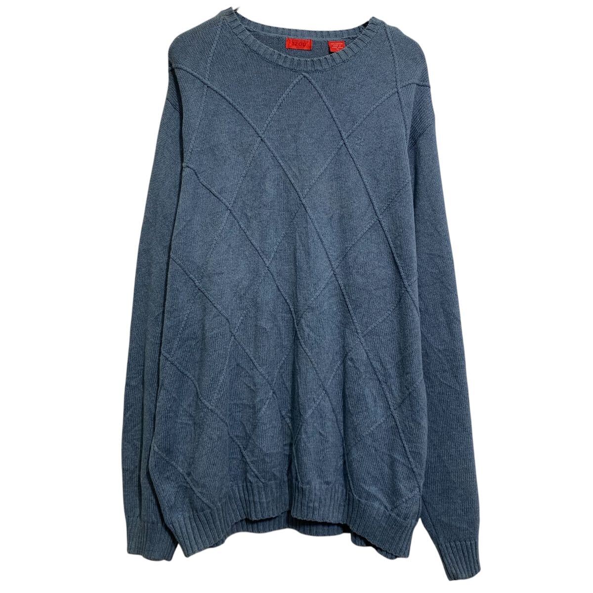 【中古】【古着】 IZOD コットンニット セーター XL ブルー アイゾッド プルオーバー ビッグサイズ ワンポイント ロゴ 古着卸 アメリカ仕入 a612-6522