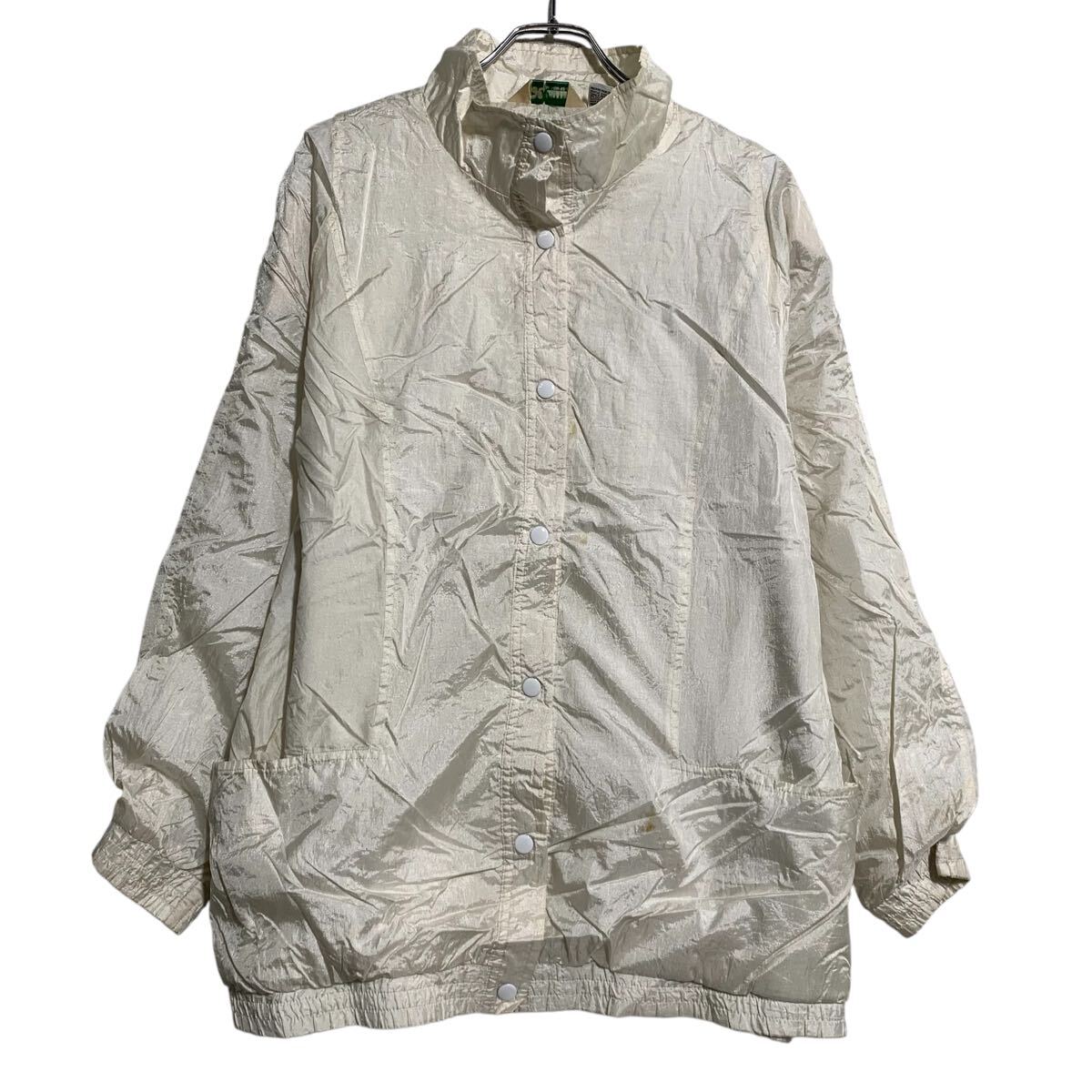 【中古】【古着】 HABAND ナイロンジャケット 2XL ホワイト ハーバンド スナップボタン ビッグサイズ 肩パッド アウター 古着卸 アメリカ仕入 a612-6581