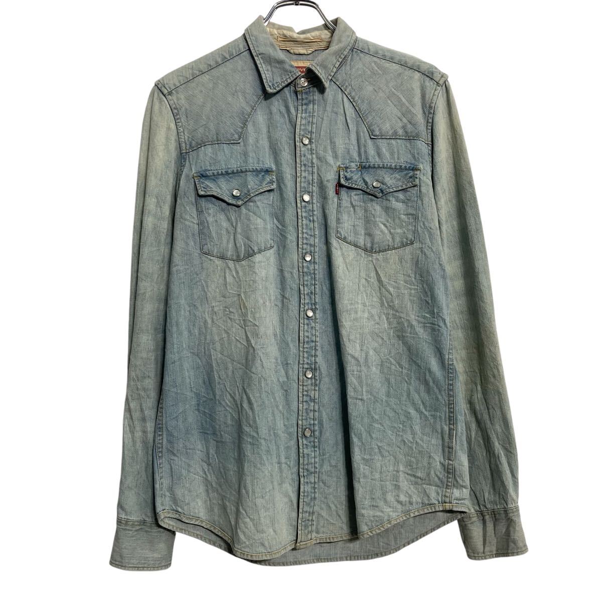 【中古】【古着】 Levi’s 長袖 ウェスタンシャツ リーバイス S ライトブルー シャンブレー スナップボタン ポケット 古着卸 アメリカ仕入 a612-6663