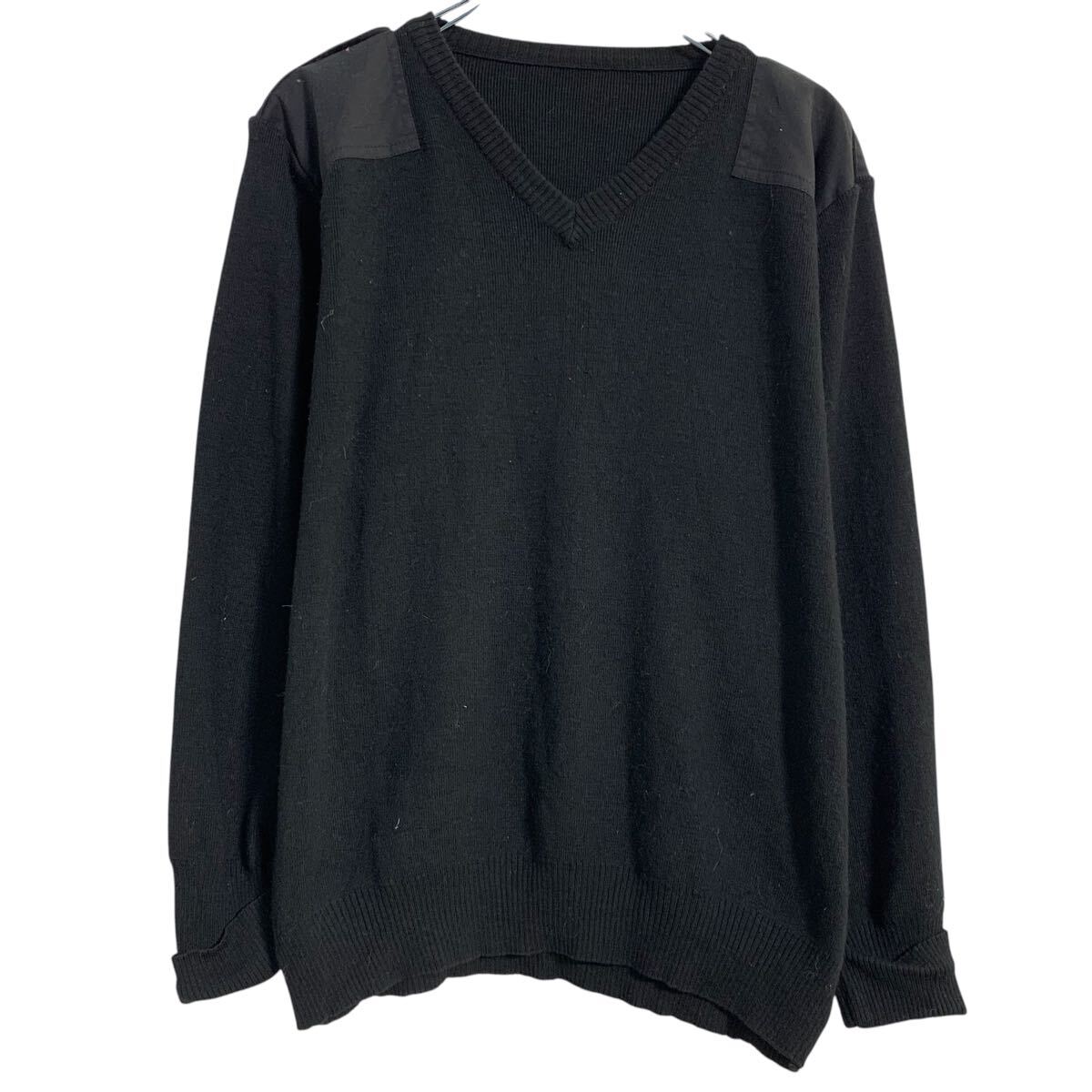 【中古】【古着】 ニット セーター アクリル混 M ブラック プルオーバー Vネック エポレット エルボーパッチ 秋冬 古着卸 アメリカ仕入 a612-6687