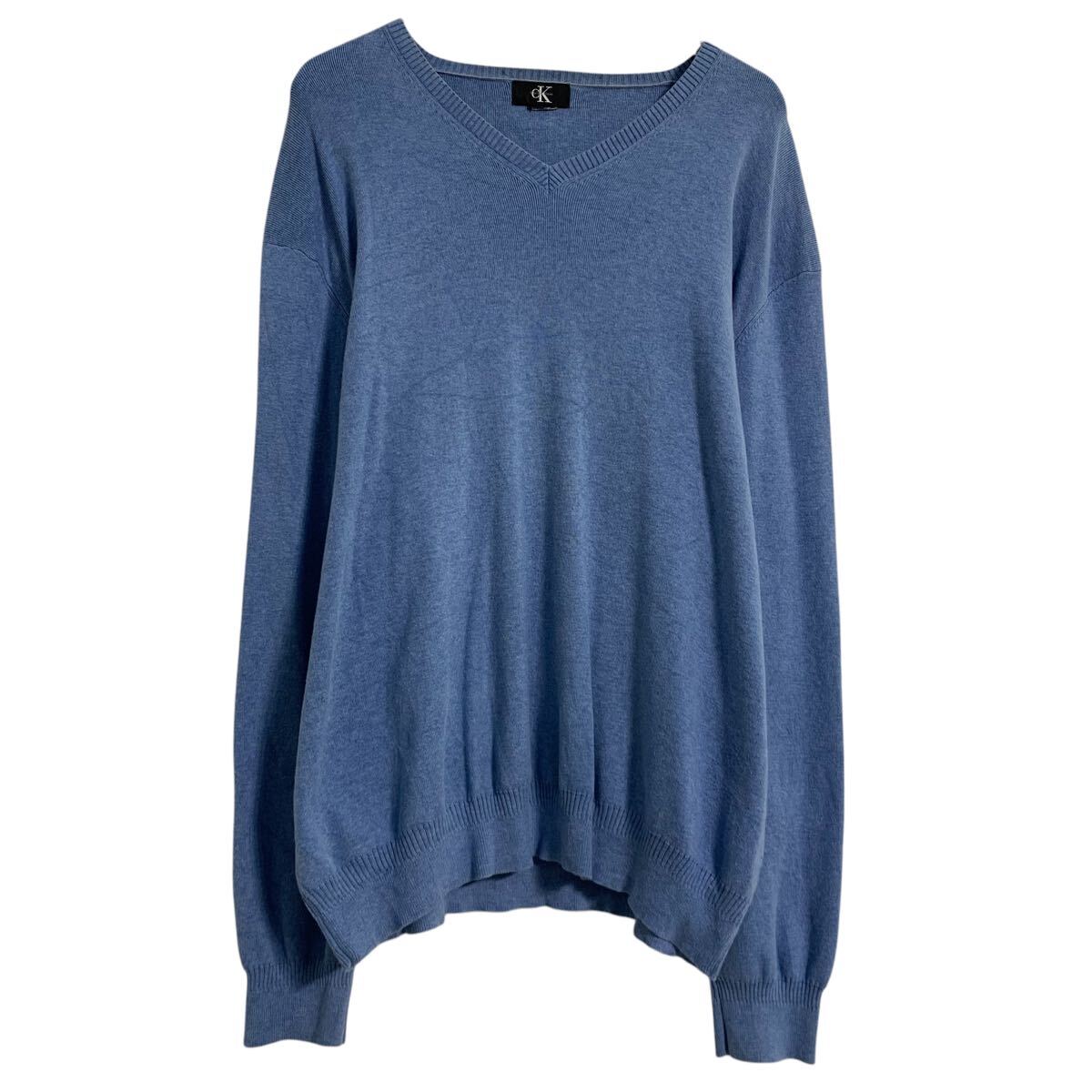 【中古】【古着】 Calvin Klein ニット セーター L 程 ライトブルー カルバンクライン プルオーバー Vネック シンプル 秋冬 古着卸 アメリカ仕入 a612-6688
