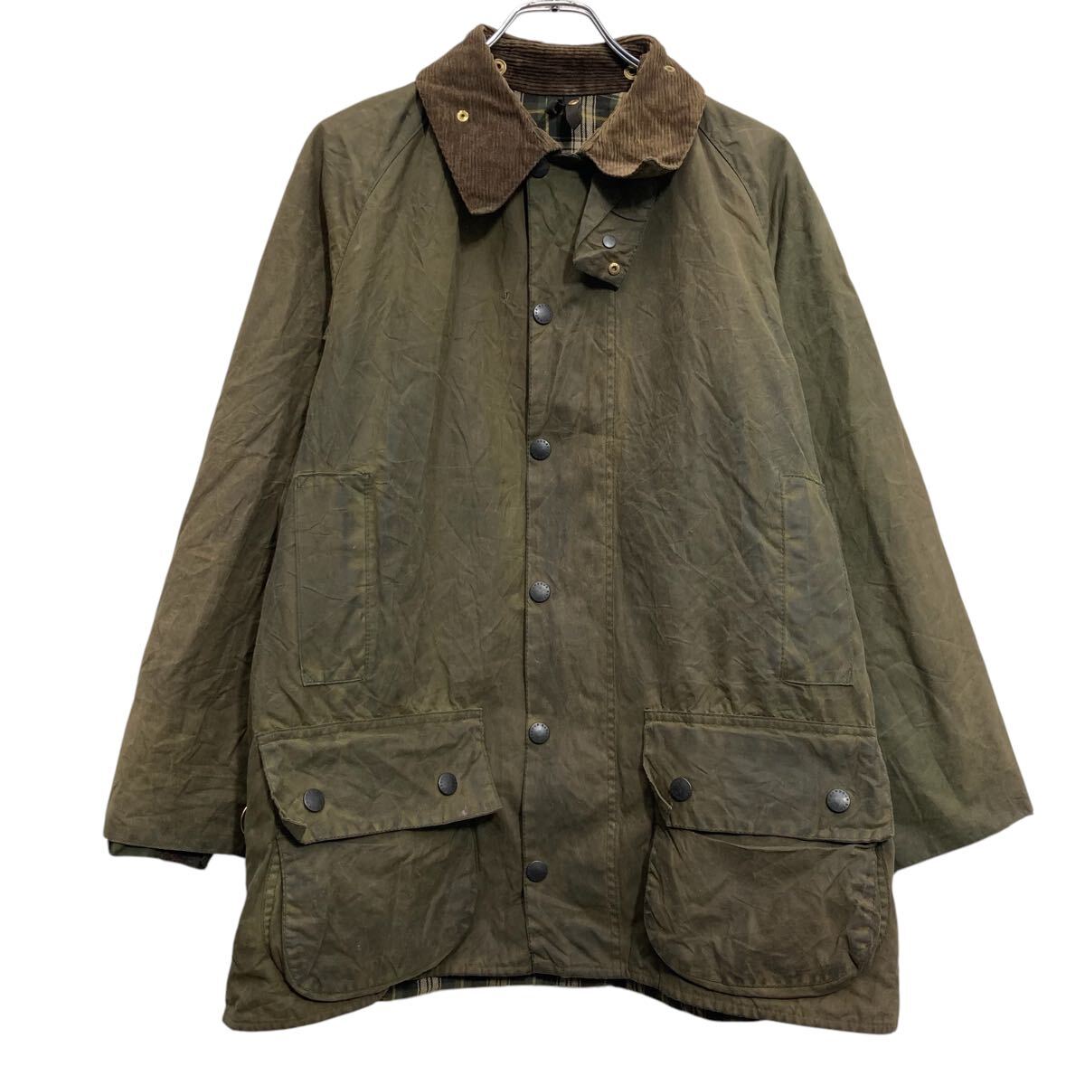【中古】【古着】 Barbour オイルドジャケット バブアー M~ モスグリーン 90s BEAUFORT 襟コーデュロイ 裏地チェック 古着卸 アメリカ仕入 a612-6858