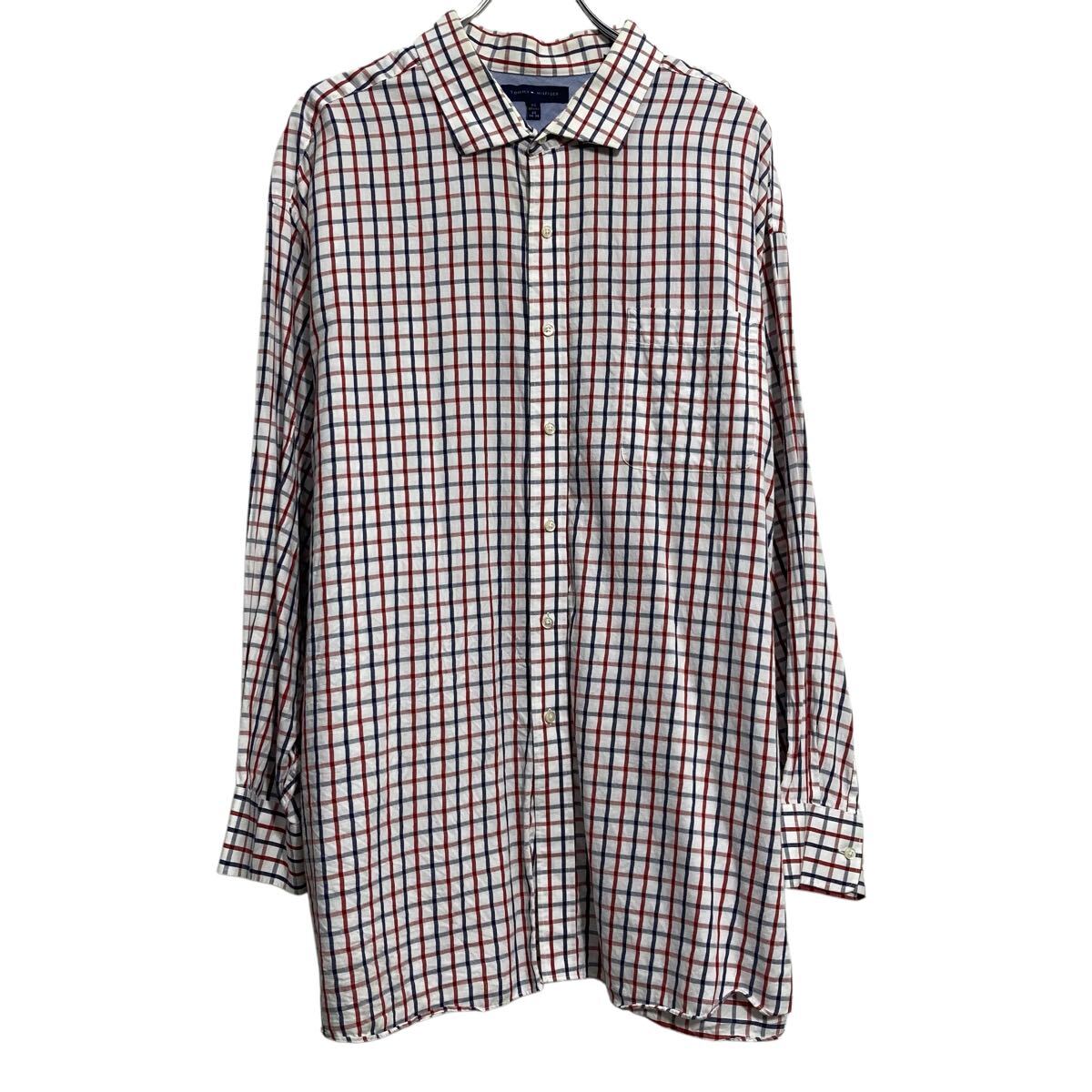 【中古】【古着】 TOMMY HILFIGER 長袖 チェックシャツ トミーフィルフィガー XL~ ホワイト レッド ビッグサイズ ポケット 古着卸 アメリカ仕入 a612-6965