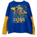 【中古】【古着】 RUDEBOYZ 長袖 プリント Tシャツ キッズ XL ブルー イエロー バイク 重ね着風 ロンT ロングTシャツ 古着卸 アメリカ仕入 a612-7139(4)