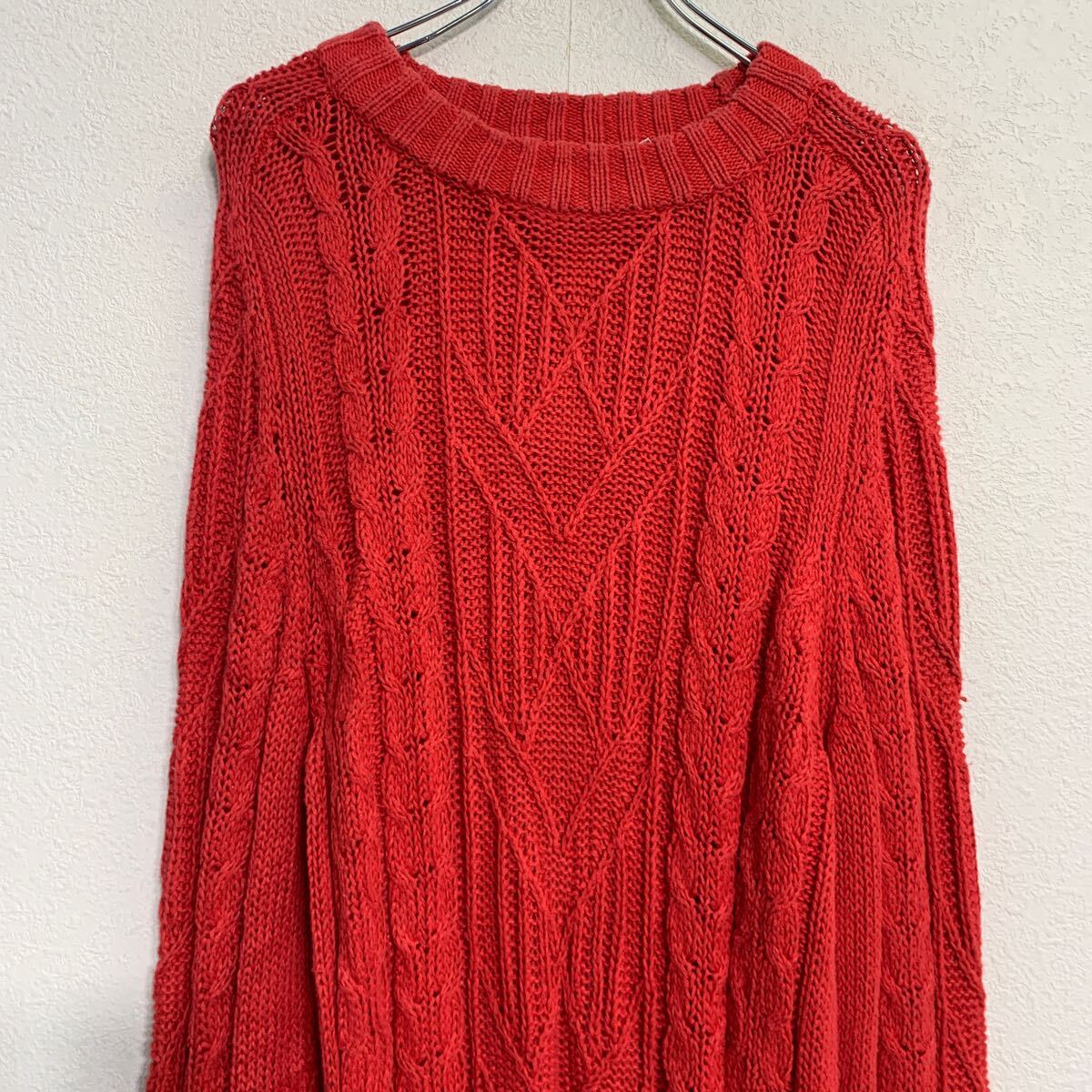 【中古】【古着】 ニット セーター コットン混 XL レッド プルオーバー ビッグサイズ ラグラン ケーブルニット シンプル 秋冬 古着卸 アメリカ仕入 a612-7147