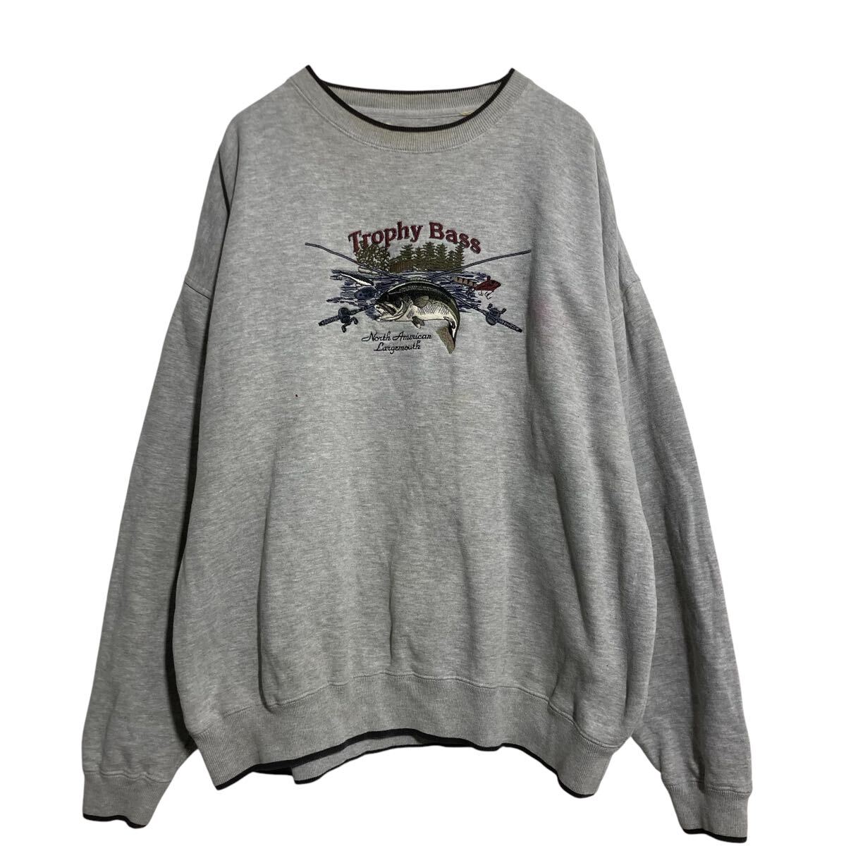 Rakuten - 【中古】【古着】 SADDLEBRED ロゴスウェット トレーナー 2XL〜 グレー ビッグサイズ 裏起毛 ブラックバス 釣り 古着卸 アメリカ仕入 a612-7175