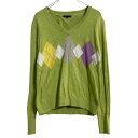 【中古】【古着】 TOMMY HILFIGER カシミア混 ニット セーター レディース L ライトグリーン アーガイル Vネック 古着卸 アメリカ仕入 a61...