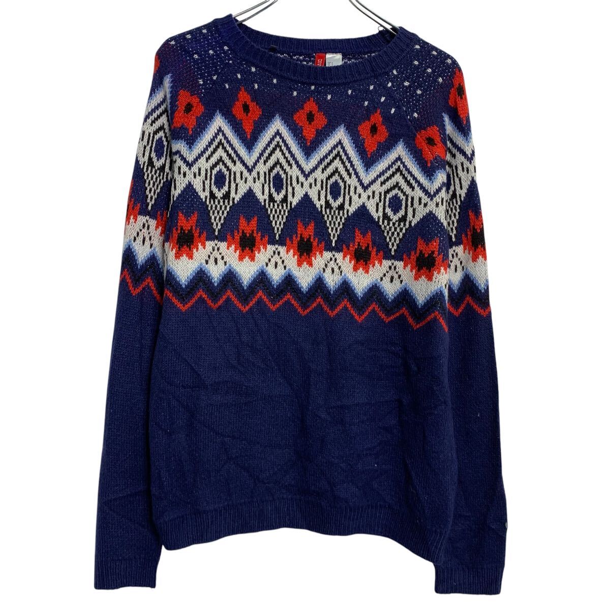 【中古】【古着】 H&M アクリルニット セーター S ネイビー マルチカラー エイチアンドエム プルオーバー フェアアイル 柄 古着卸 アメリカ仕入 a612-7303