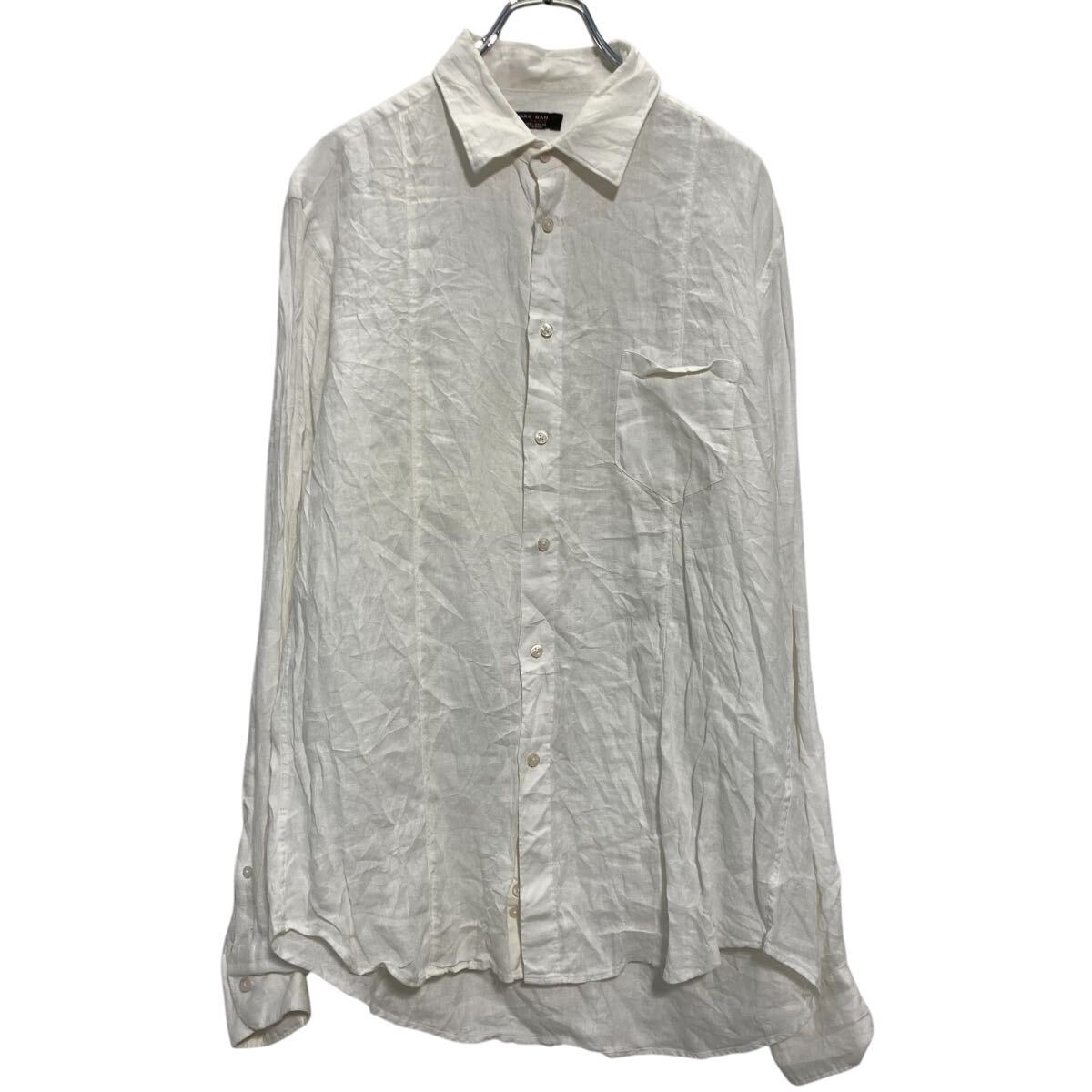 【中古】【古着】 ZARA MAN 長袖 リネンシャツ L ホワイト 無地 ザラマン 古着卸 アメリカ仕入 a612-7359