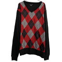 【中古】【古着】 コットンニット セーター XXL ブラック レッド グレー プルオーバー ビッグサイズ Vネック アーガイル 柄 古着卸 アメリカ仕入 a61...