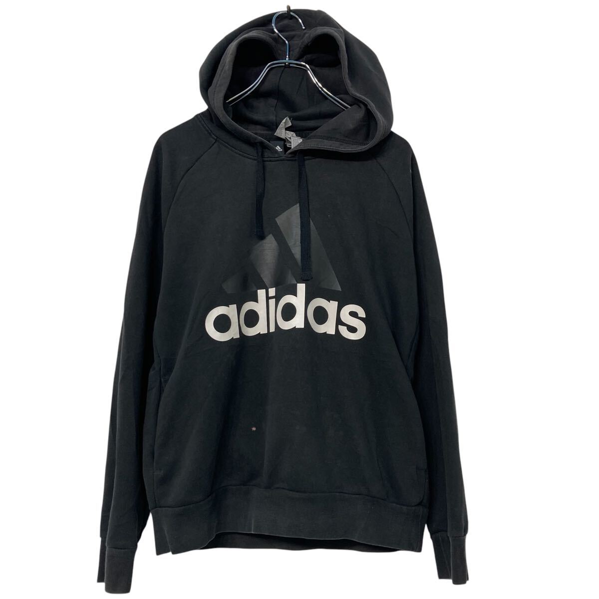 【中古】【古着】 adidas ロゴスウェット パーカー M ブラック アディダス スポーツ プルオーバー ポケット 古着卸 アメリカ仕入 a612-7423