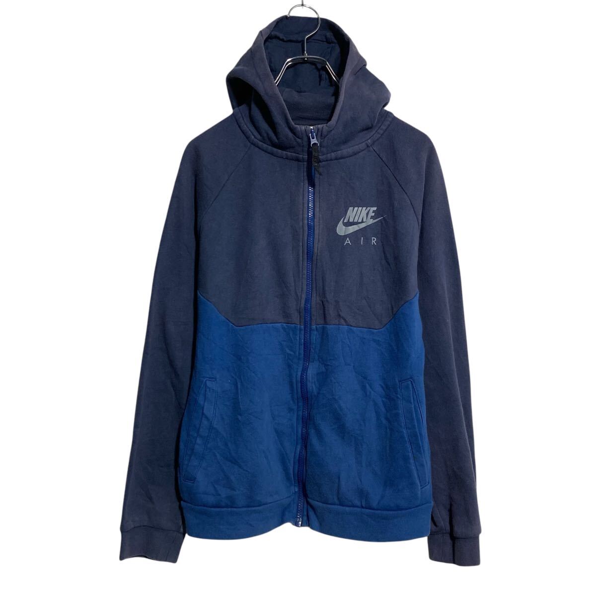 【中古】【古着】 NIKE ロゴスウェット パーカー ナイキ キッズ XL ネイビー ブルー ラグラン バッグプ..