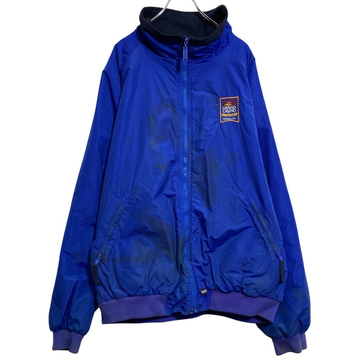 【中古】【古着】 LA LOVING ナイロンジャケット 3XL ブルー ビッグサイズ 裏フリース フルジップ 防寒 古着卸 アメリカ仕入 a612-7636