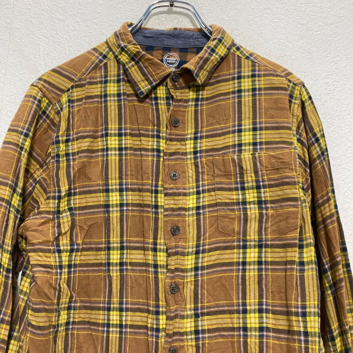 【中古】【古着】 Wonder nation 長袖 チェックシャツ キッズ XL 160〜 ベージュ ...