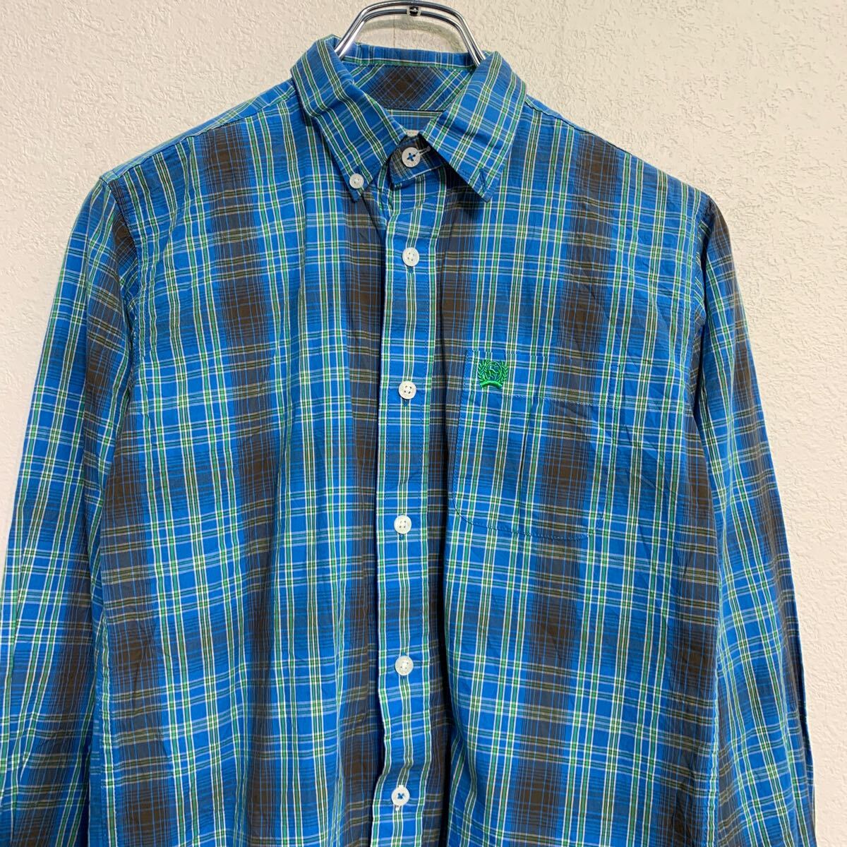 【中古】【古着】 長袖 チェックシャツ M キッズ 150〜 ブルー ブラック グリーン ...