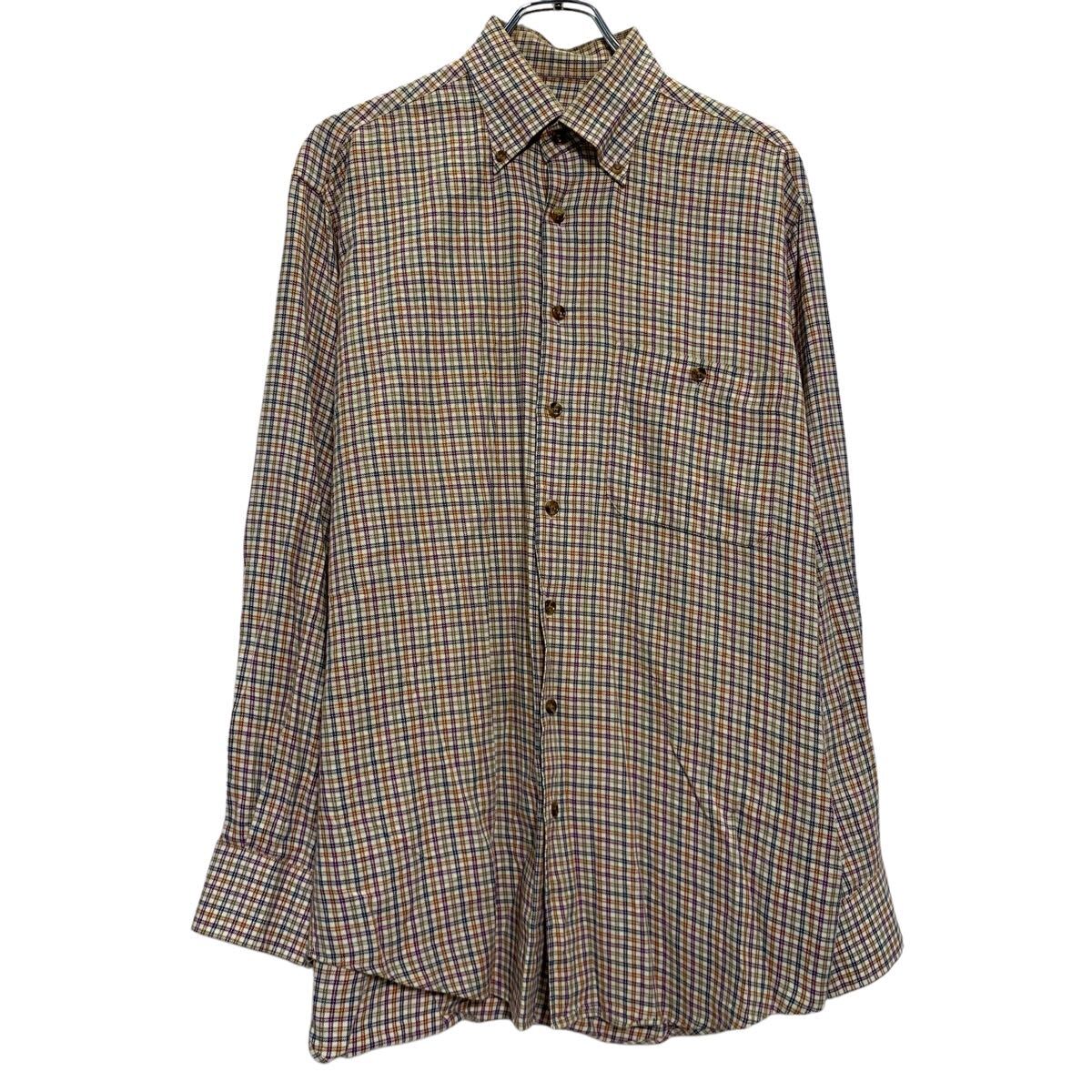 Rakuten - 【中古】【古着】 SCOTT BARBER 長袖 チェックシャツ M アイボリー パープル ブルー マルチカラー ボタンダウン 胸ポケット 古着卸 アメリカ仕入 a612-8033