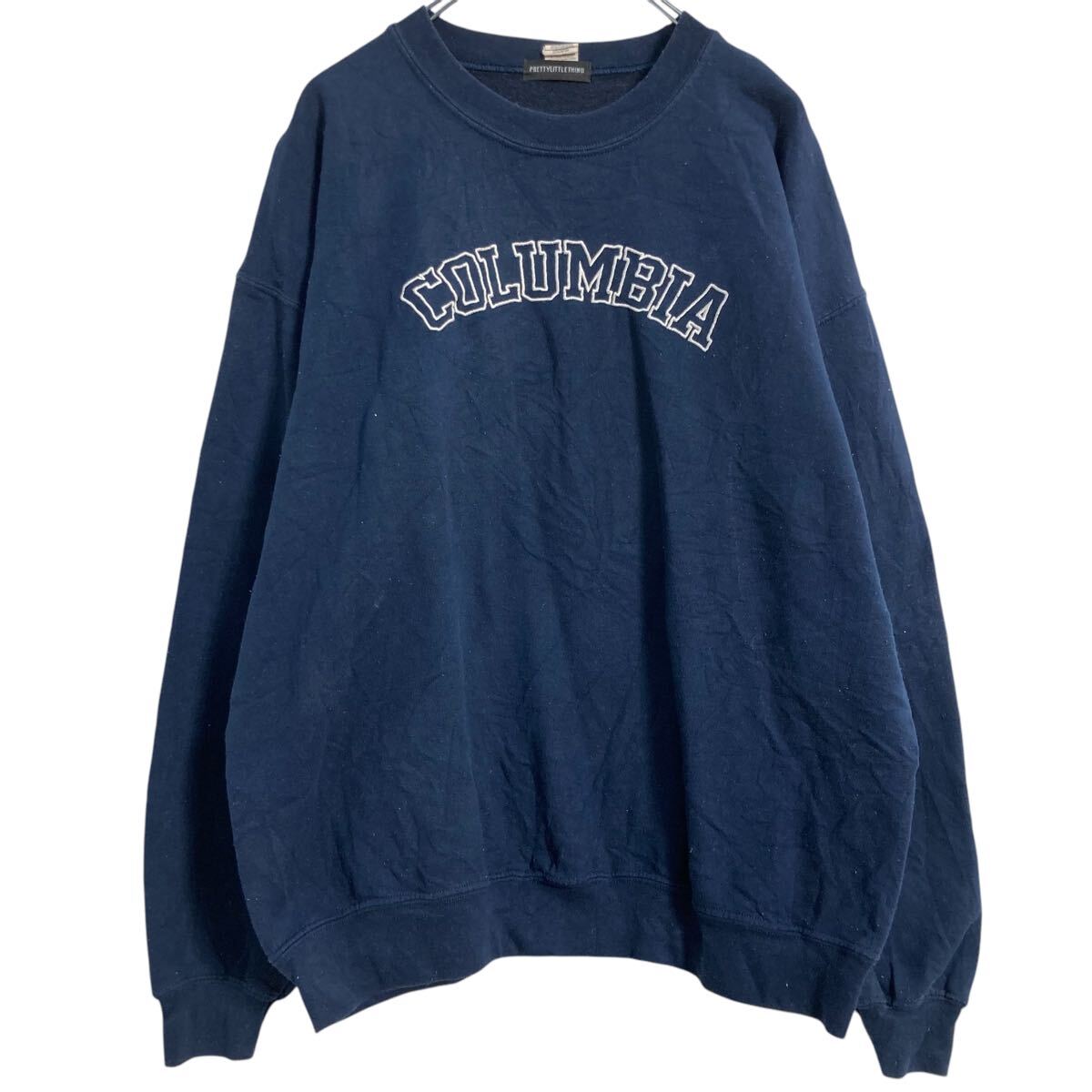 【中古】【古着】 PRETTYLITTLETHING ロゴスウェット トレーナー M ネイビー プルオーバー 裏起毛 UK カジュアル 古着卸 アメリカ仕入 a612-8044