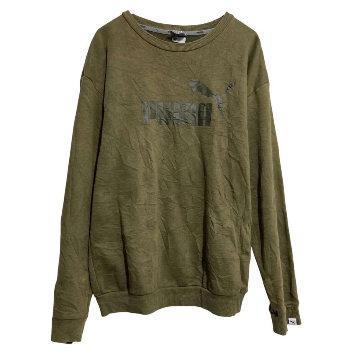 【中古】【古着】 PUMA ロゴスウェット トレーナー プーマ S モスグリーン プルオーバー 裏起毛 古着卸 アメリカ仕入 a612-8057