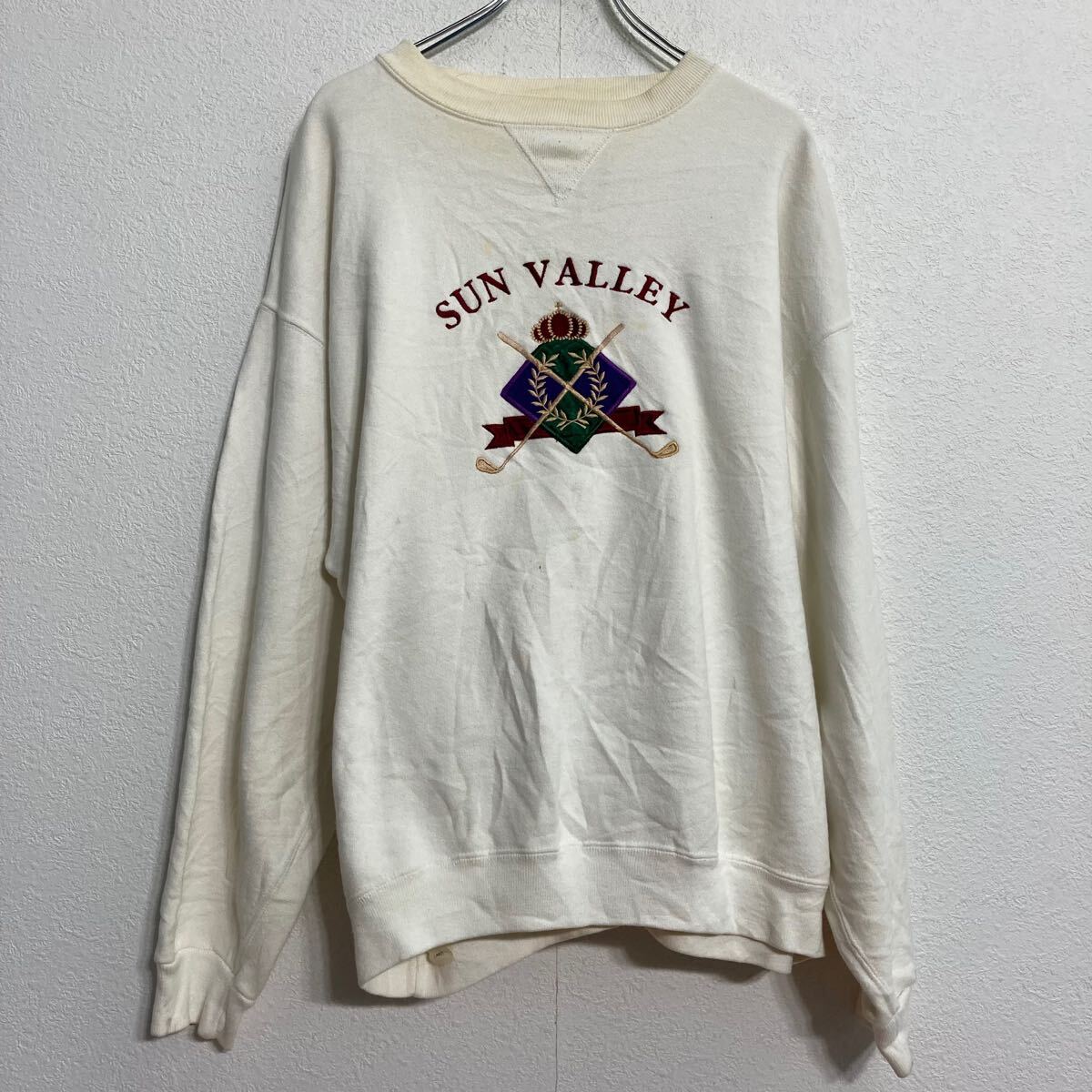 【中古】【古着】 GALT SAND 刺繍スウェット トレーナー L ホワイト プルオーバー Vガゼット 古着卸 アメリカ仕入 a612-8303