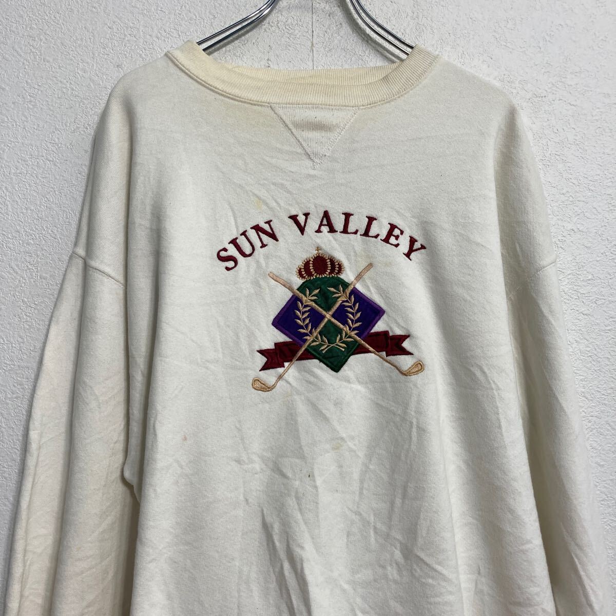【中古】【古着】 GALT SAND 刺繍スウェット トレーナー L ホワイト プルオーバー Vガゼット 古着卸 アメリカ仕入 a612-8303