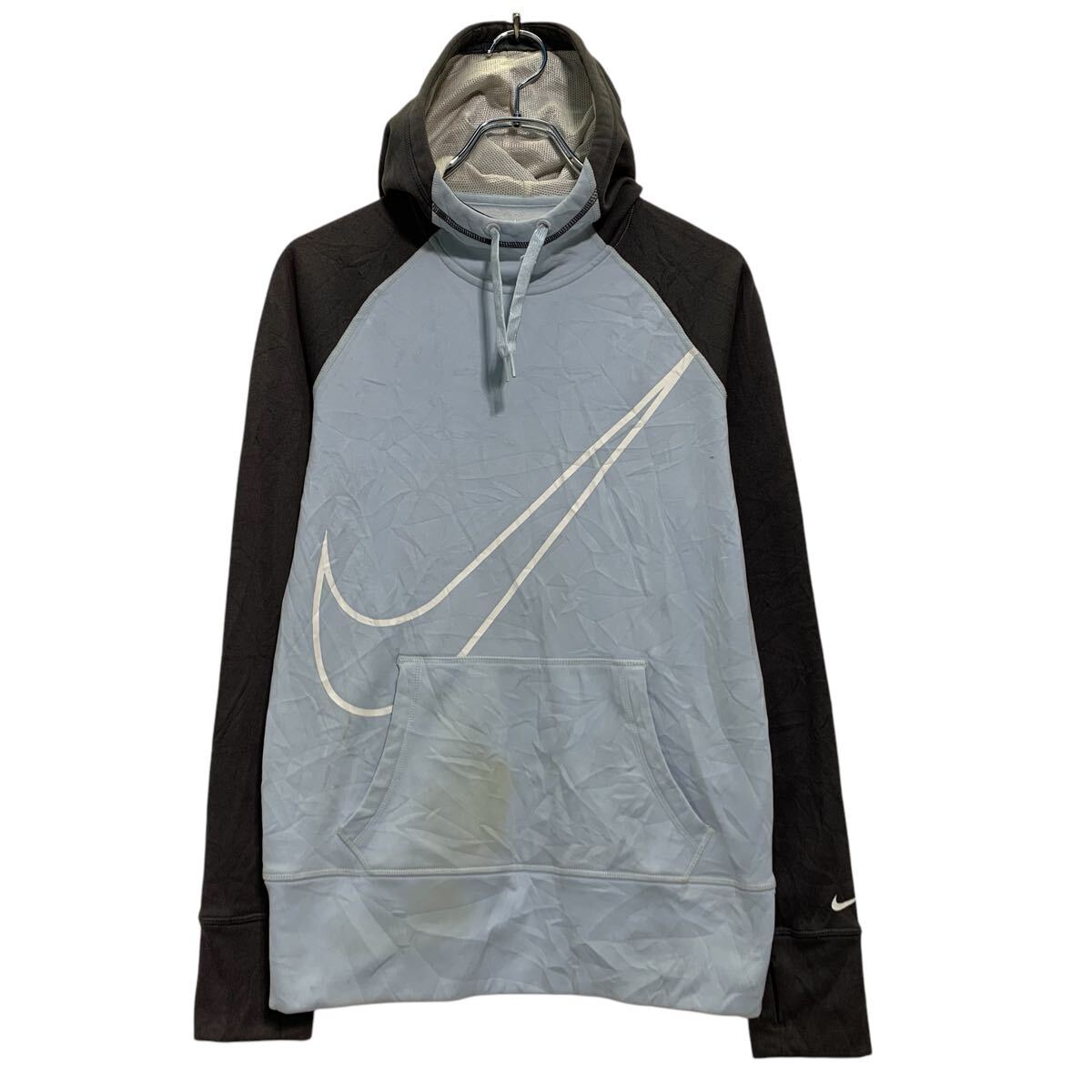 【中古】【古着】 NIKE ロゴスウェット パーカー S ライトブルー チャコールグレー ナイキ プルオーバー ラグラン スポーツ 古着卸 アメリカ仕入 a612-8462