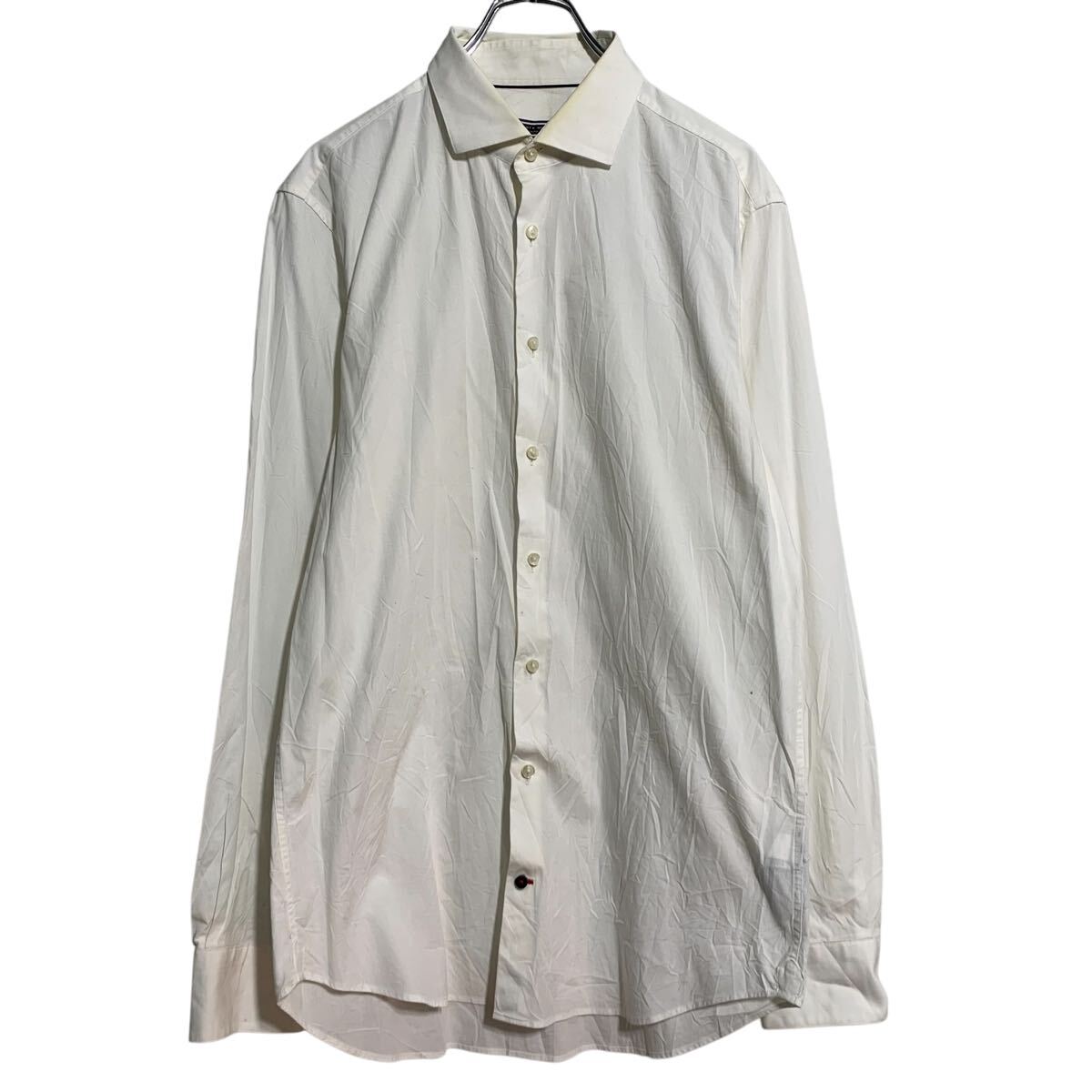 Rakuten - 【中古】【古着】 TOMMY HILFIGER 長袖 無地シャツ 42 XL 程 ホワイト トミーヒルフィガー ボタン ビッグサイズ ドレスシャツ 古着卸 アメリカ仕入 a701-5054