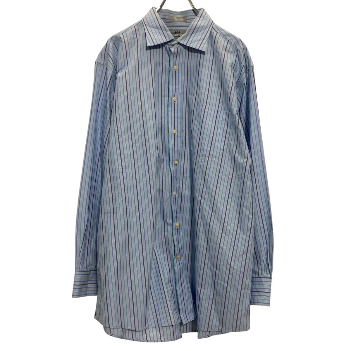 【中古】【古着】 STAFFORD 長袖 ストライプシャツ XL ライトブルー グリーン ノンアイロン ビッグサイズ 古着卸 アメリカ仕入 a701-5078