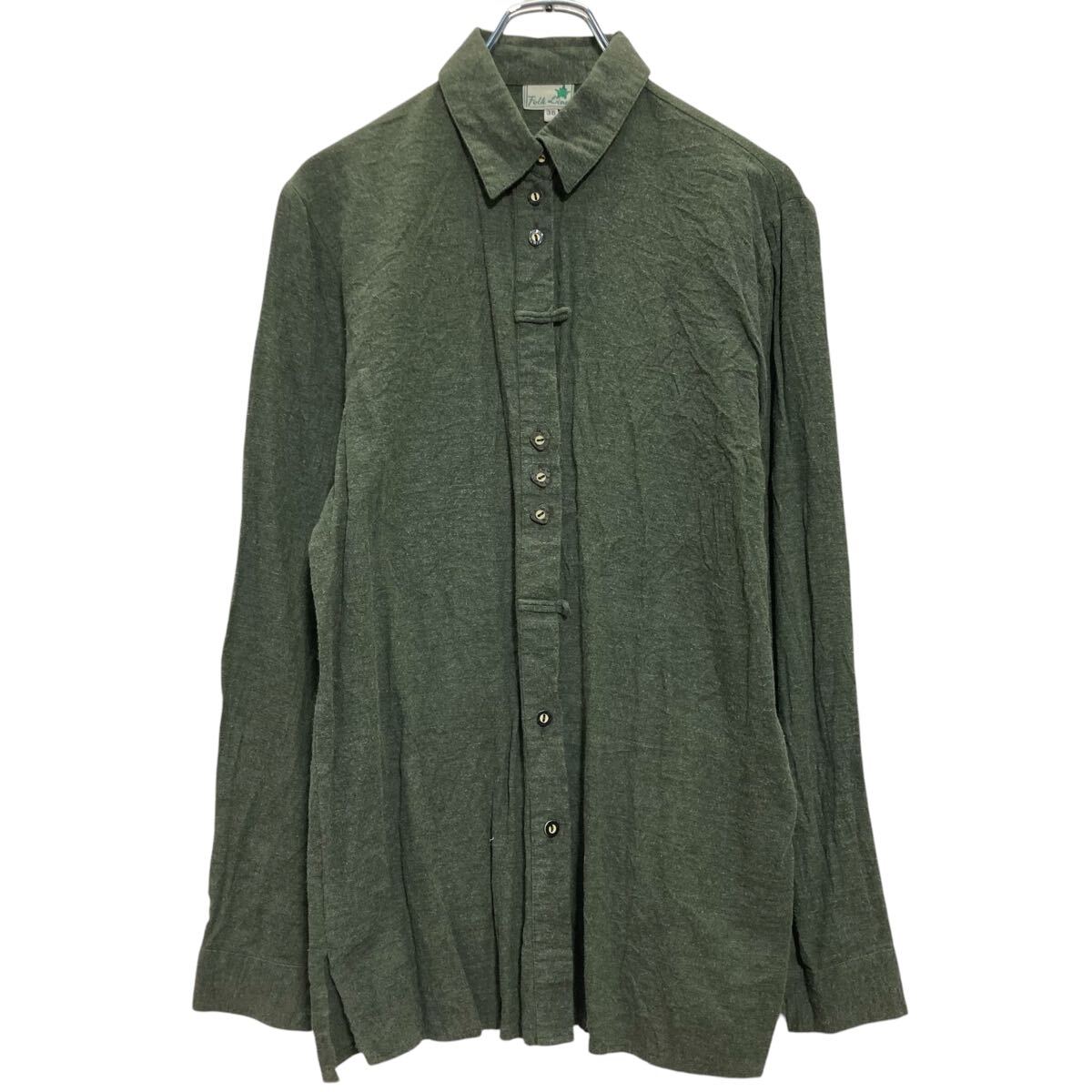  Folk Line 長袖 無地シャツ レディース M〜 オリーブ ハートボタン 古着卸 アメリカ仕入 a701-5115