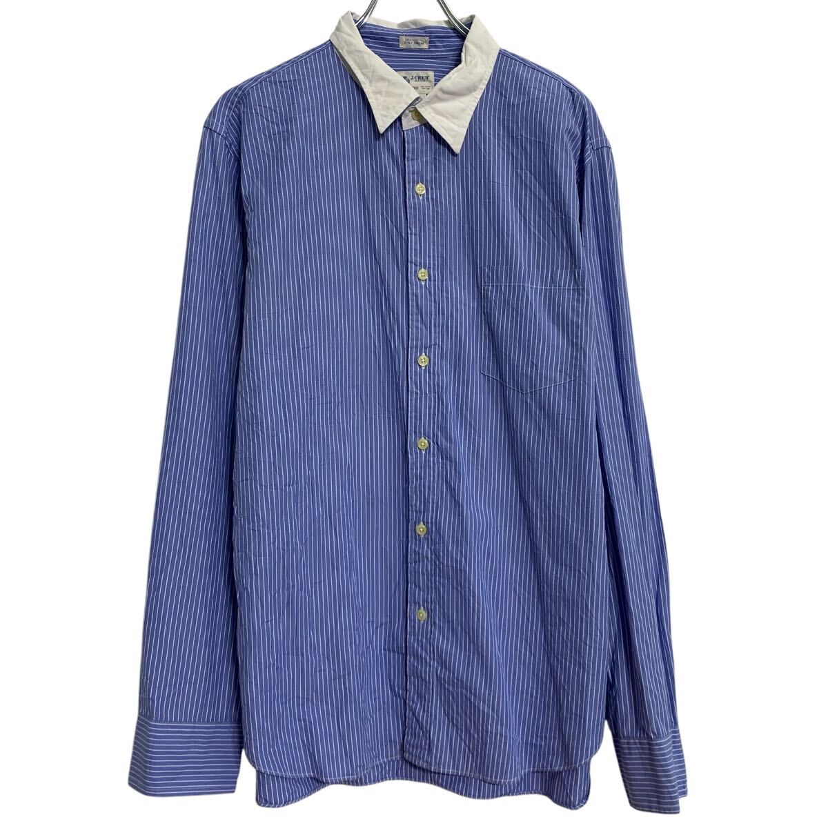【中古】【古着】 J.CREW 長袖 ストライプシャツ L ブルー ホワイト ジェークルー ボタン 胸ポケット カジュアルシャツ 古着卸 アメリ..