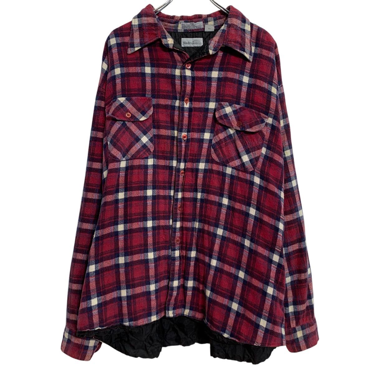 【中古】【古着】 Windbreaker 長袖 チェックシャツ 2XL レッド ネイビー ホワイト ボタン ビッグサイ..