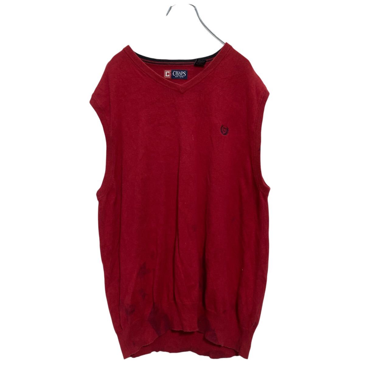 【中古】【古着】 CHAPS コットンニット セーター ベスト XL レッド チャップス ワンポイントロゴ Vネック ビッグサイズ 古着卸 アメリカ仕入 a701-5307