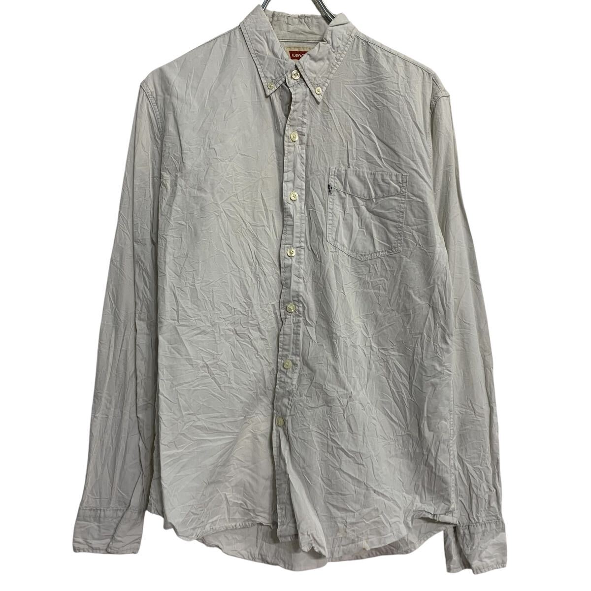 【中古】【古着】 Levi's 長袖 無地シャツ M ホワイト リーバイス ボタンダウン 胸ポケット シンプル 薄手 古着卸 アメリカ仕入 a701-5520