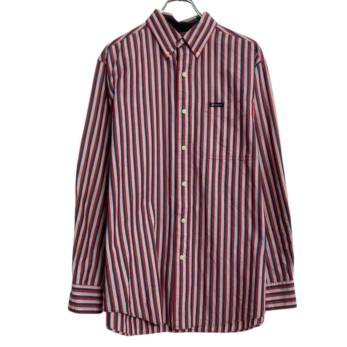 Rakuten - 【中古】【古着】 CHAPS 長袖 ストライプシャツ チャップス M レッド ホワイト ボタンダウン ポケット 古着卸 アメリカ仕入 a701-5657