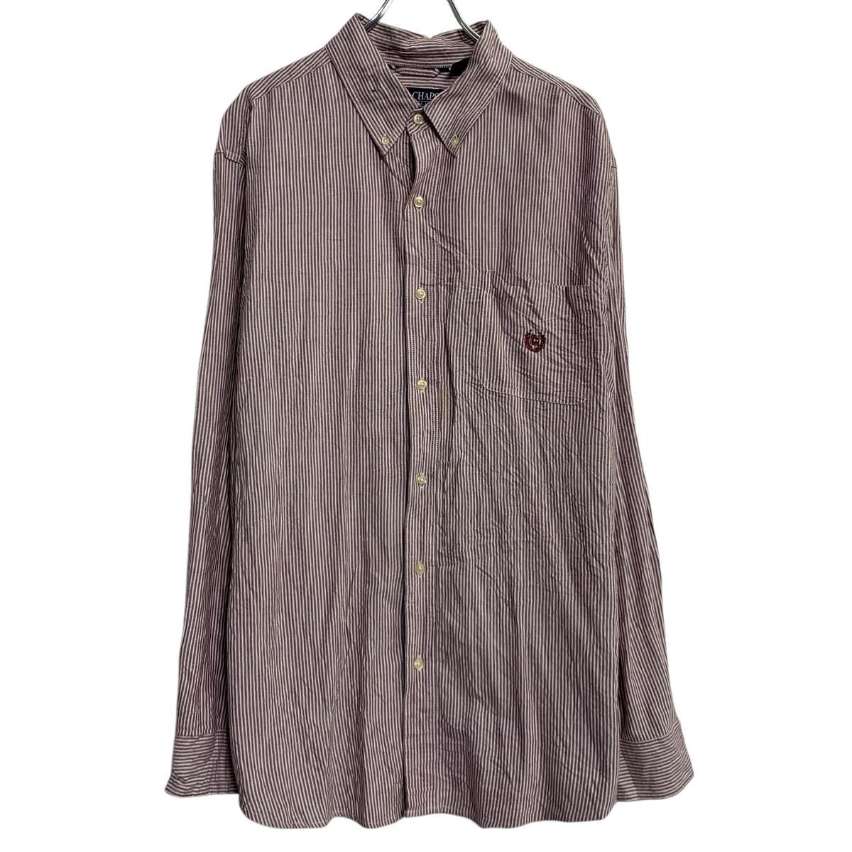 【中古】【古着】 CHAPS 長袖 ストライプシャツ XL ホワイト エンジ系 チャップス ...