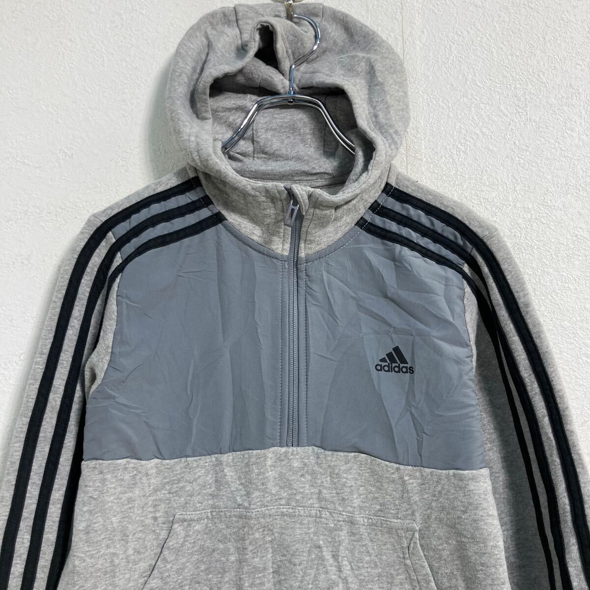 【中古】【古着】 adidas ロゴスウェット パーカー キッズ150〜 グレー アディダス...