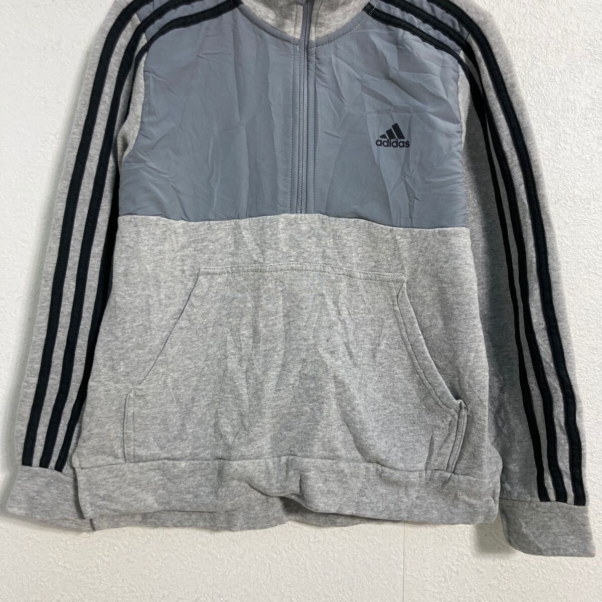 【中古】【古着】 adidas ロゴスウェット パーカー キッズ150〜 グレー アディダス...