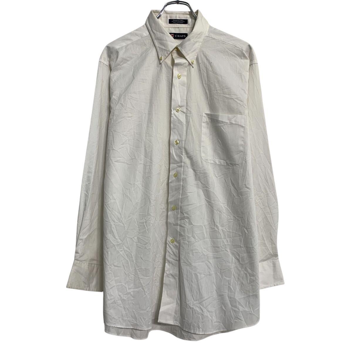 【中古】【古着】 CHAPS 長袖 無地シャツ L ホワイト チャップス ボタンダウン 胸ポケット シンプル 古着卸 アメリカ仕入 a701-5933