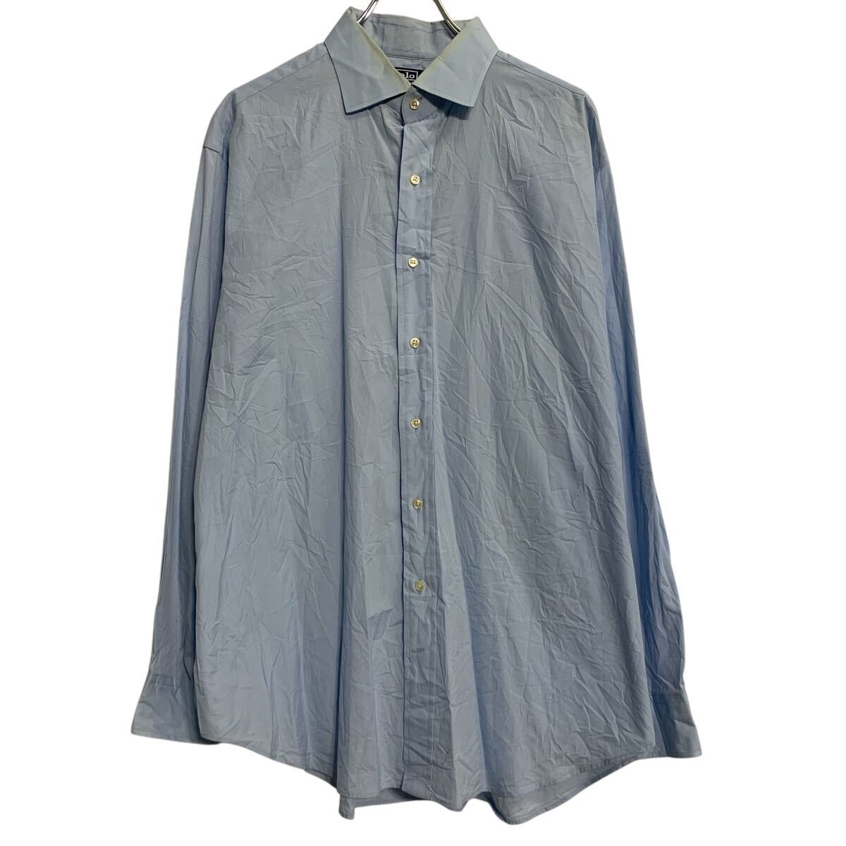 【中古】【古着】 Polo Ralph Lauren 長袖 無地シャツ 17 XL 程 ライトブルー ポロラルフローレン ボタン ビッグサイズ 古着卸 アメリカ仕入 a701-6041
