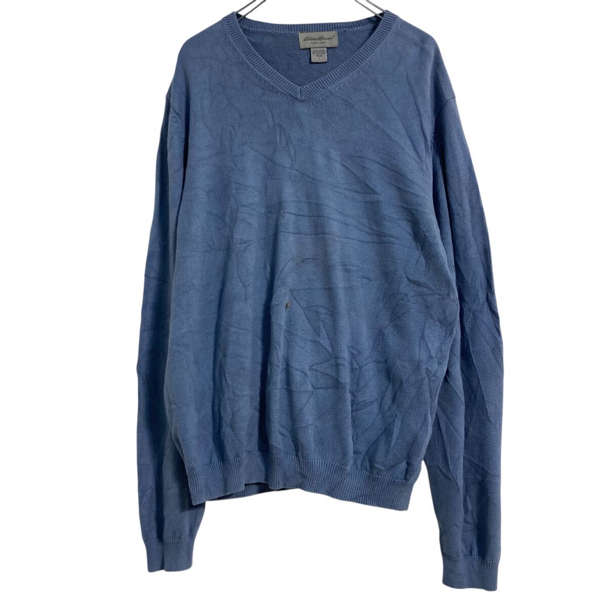 【中古】【古着】 Eddie Bauer コットン ニット セーター L くすみブルー エディーバウアー Vネック シンプル 古着卸 アメリカ仕入 a701-6088