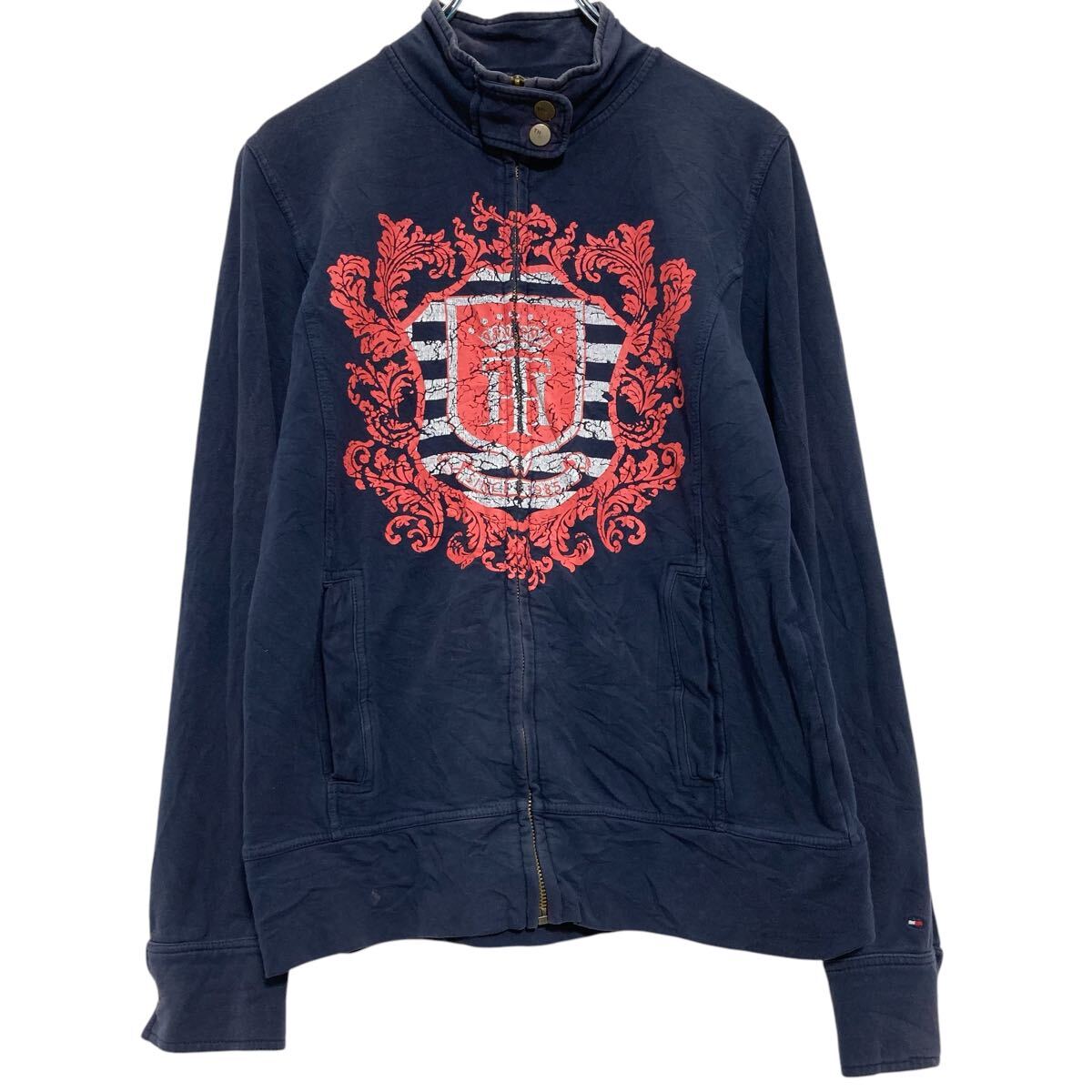 Trainer - 【中古】【古着】 TOMMY HILFIGER プリントスウェット トレーナー S ネイビー トミーヒルフィガー フルジップ 古着卸 アメリカ仕入 a701-6093