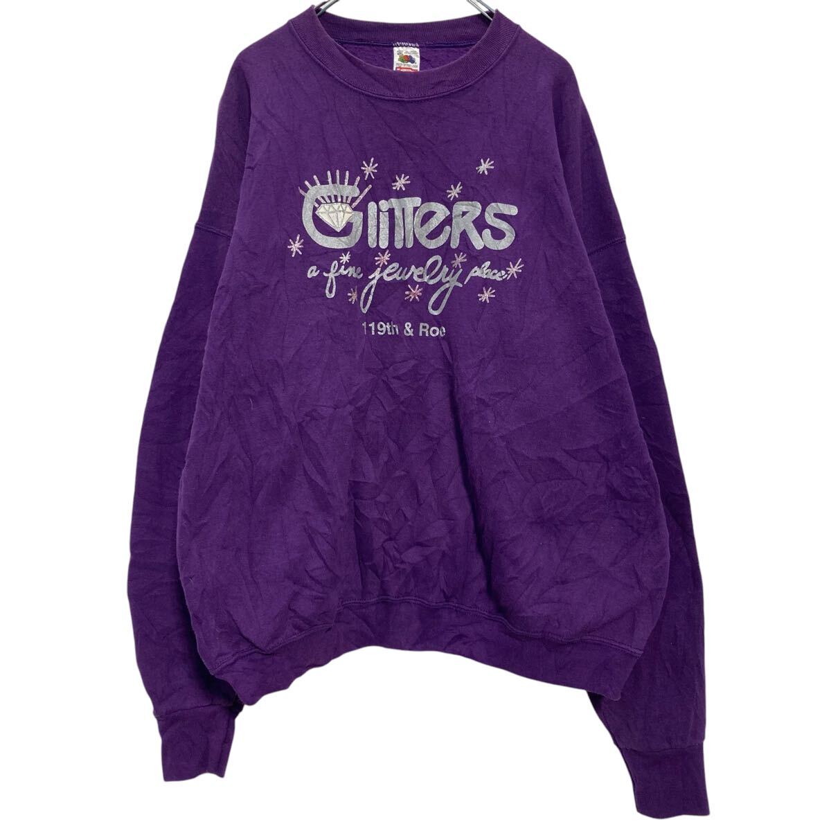 【中古】【古着】 FRUIT of the LOOM プリントスウェット トレーナー XXL パープル フルーツオブザルーム 90s USA製 古着卸 アメリカ仕入 a701-6110