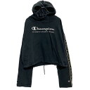【中古】【古着】 Champion ロゴスウェット パーカー レディース L ブラック チャンピオン プルオーバー 裏起毛 古着卸 アメリカ仕入 a701-6113