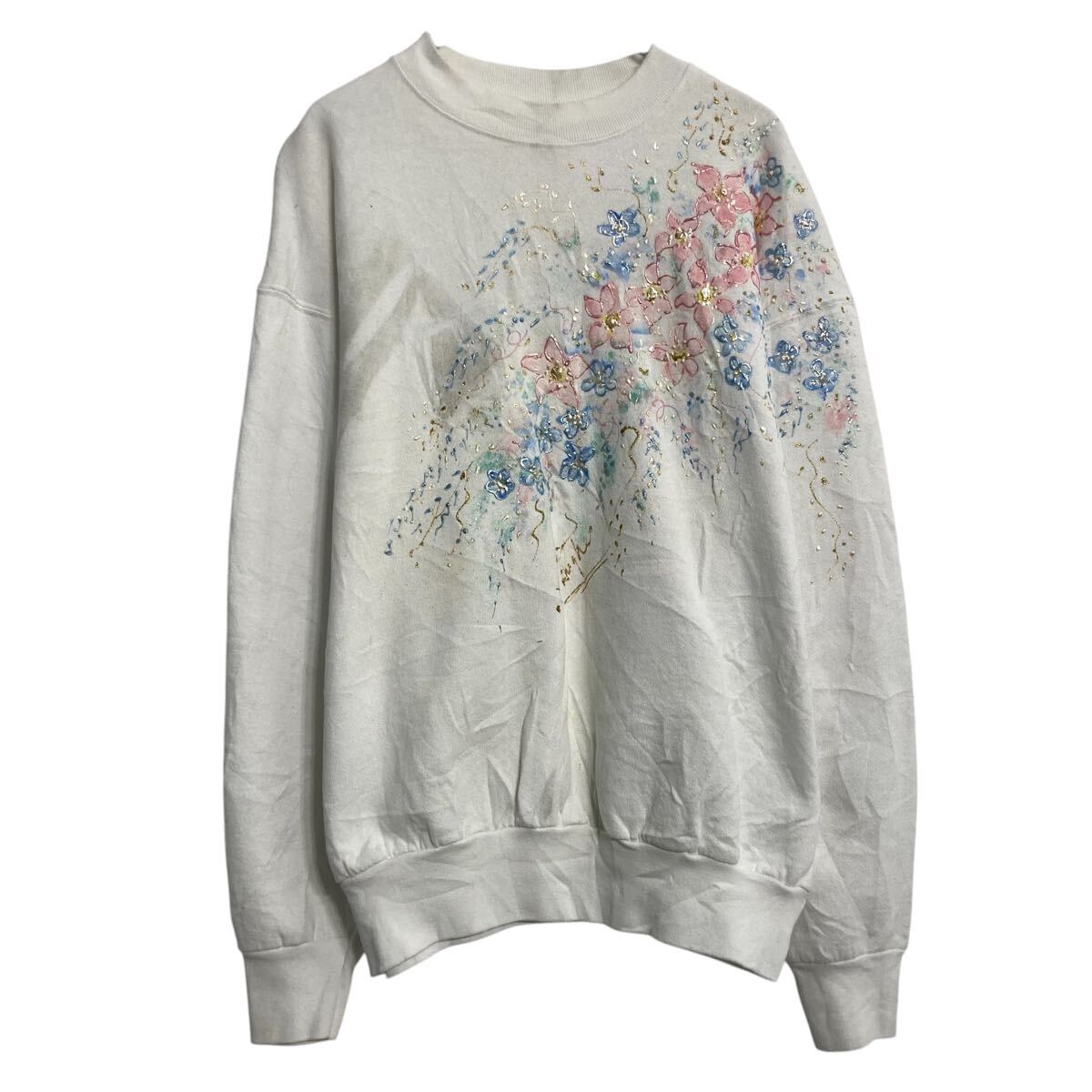 【中古】【古着】 FRUIT of the LOOM プリントスウェット トレーナー フルーツオブザルーム XL ホワイト ビッグサイズ 古着卸 アメリカ仕入 a701-6166