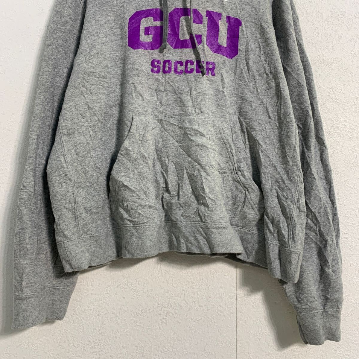 【中古】【古着】 NIKE プリントスウェット パーカー キッズ XL 160〜 グレー ナイキ スポーツ サッカー プルオーバー 裏起毛 古着卸 アメリカ仕入 a701-6223