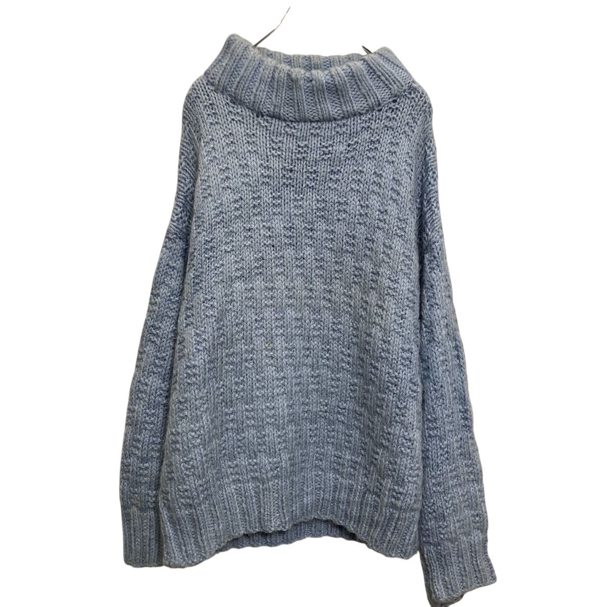【中古】【古着】 ニット セーター 2XL〜 ライトブルー ビッグサイズ ハンドメイド 古着卸 アメリカ仕..