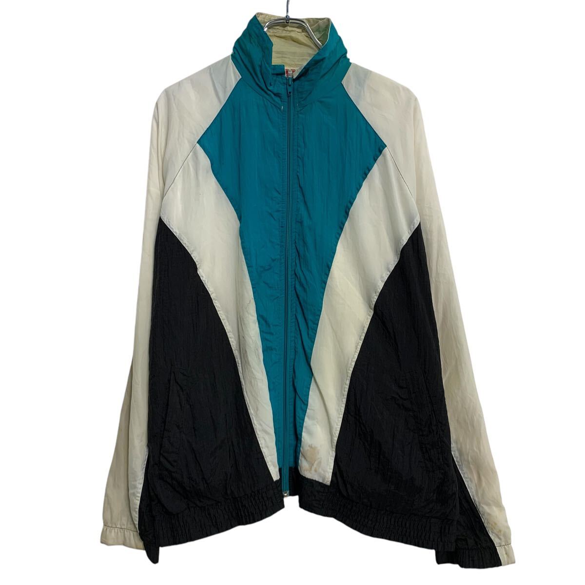 【中古】【古着】 CHAMPS ナイロンジャケット L ブルー ホワイト ブラック ジップアップ ラグラン アウター 薄手 古着卸 アメリカ仕入 a701-6478