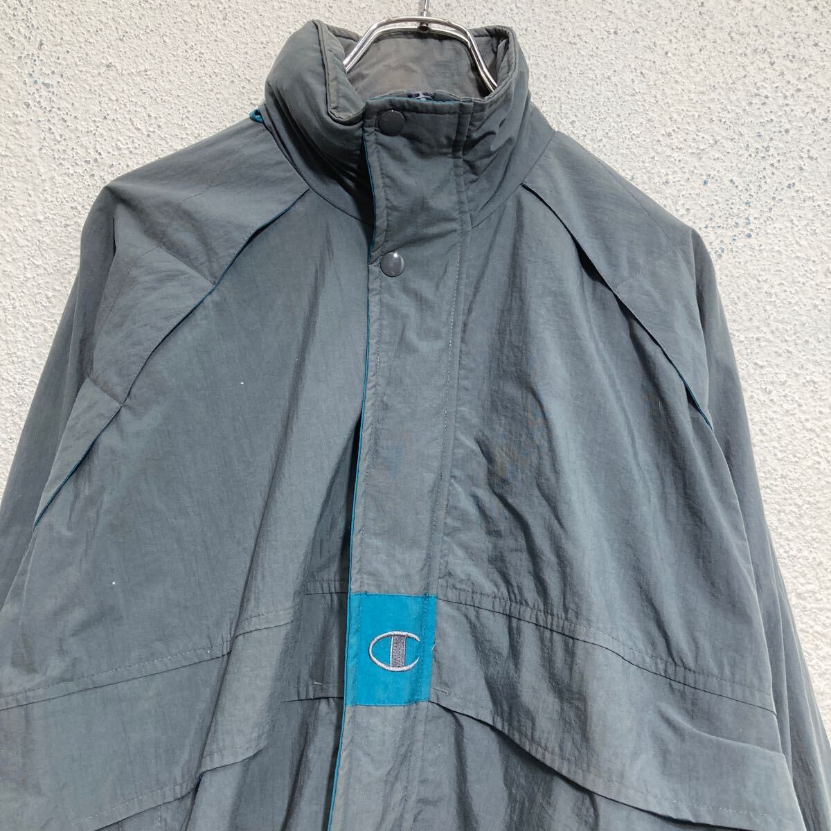 【中古】【古着】 Champion ジップアップ ナイロンジャケット M グレー グリーン チャンピオン 古着卸 アメリカ仕入 a701-6515