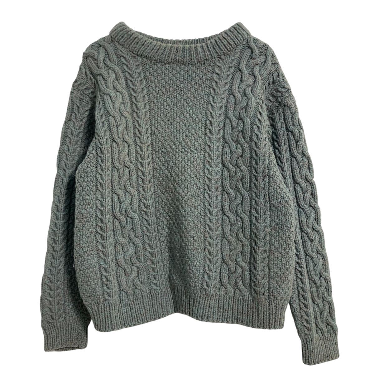 【中古】【古着】 ニット セーター L～ くすみブルー ピンク ケーブル ハンドメイド 古着卸 アメリカ仕入 a701-6574