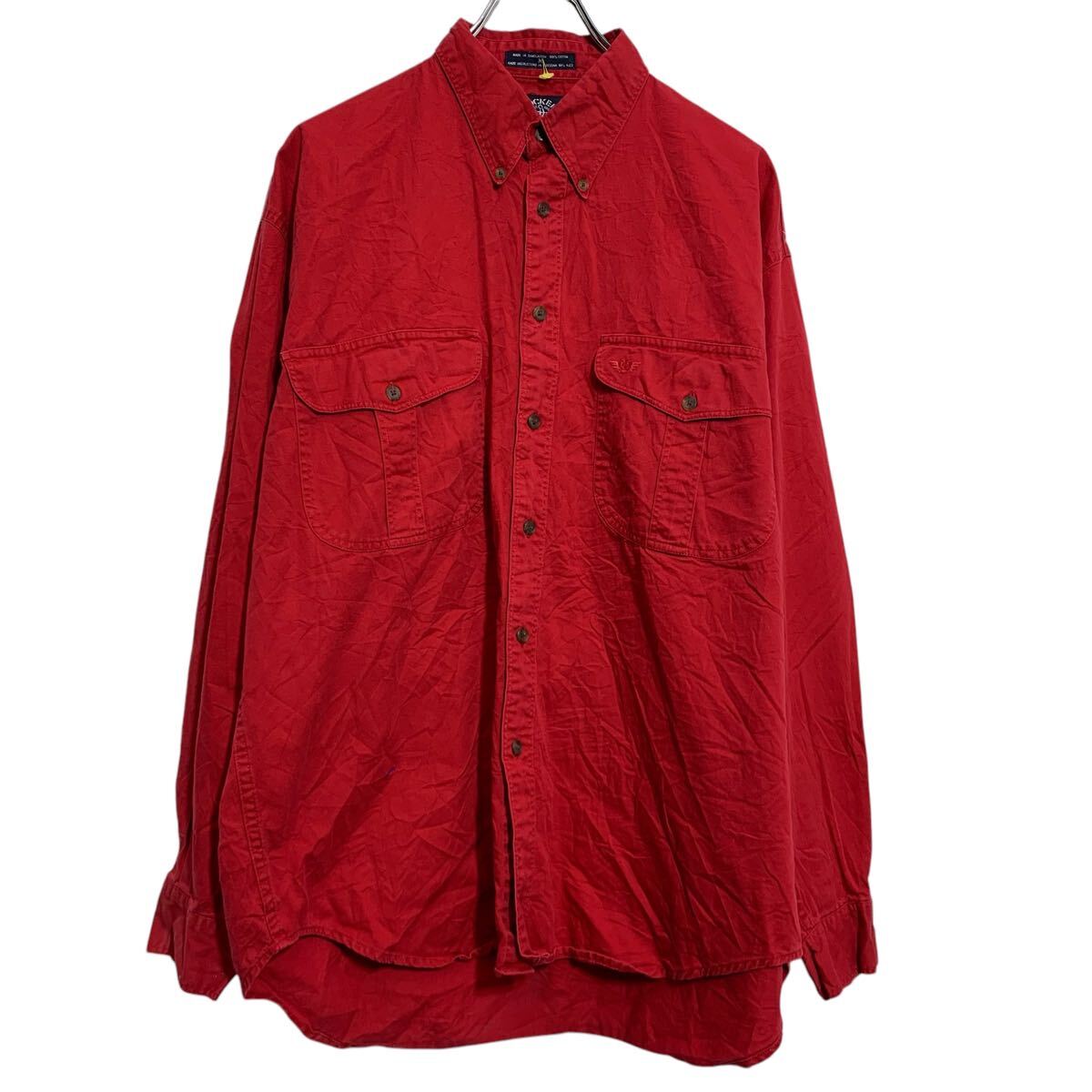 【中古】【古着】 DOCKERS 長袖 無地シャツ M レッド ドッカーズ ボタンダウン 胸ポケット カジュアルシャツ ワンポイント 古着卸 アメリカ仕入 a7...