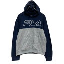 【中古】【古着】 FILA プリントスウェット パーカー キッズ L 160程 グレー ネイビー フィラ スポーツ プルオーバー 古着卸 アメリカ仕入 a701-6653(4)